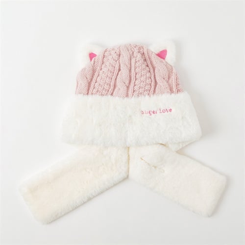 ネコミミマフラー付きニット帽子 キッズ 女の子
