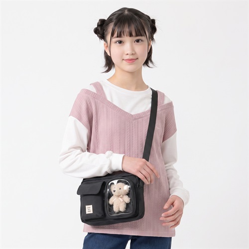 ぬいぐるみ付きクリアポケットショルダーバッグ キッズ 女の子