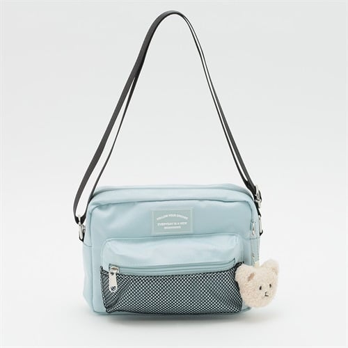 チャーム付きメッシュポケットショルダーバッグ キッズ 女の子(サックス-ONE SIZE)