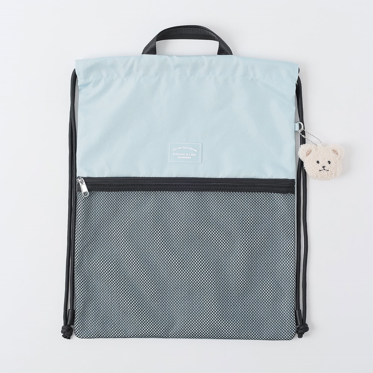 チャーム付きメッシュポケットナップサック キッズ 女の子(サックス-ONE SIZE)
