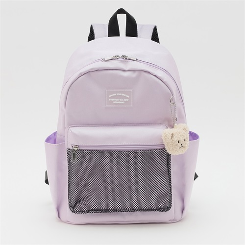 チャーム付きメッシュポケットリュック キッズ 女の子(ライトパープル-ONE SIZE)