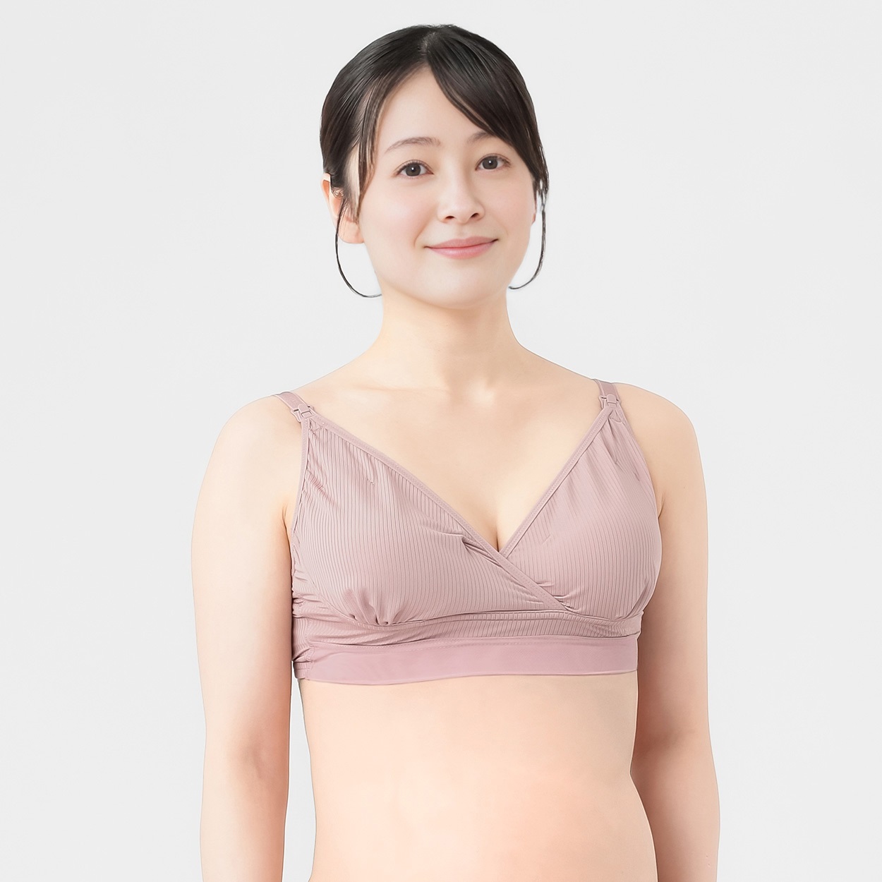 マミールナ ナチュラルフィットブラ リブ グラマーサイズ 産前～授乳期 マタニティ(ローズピンク-マタニティM)