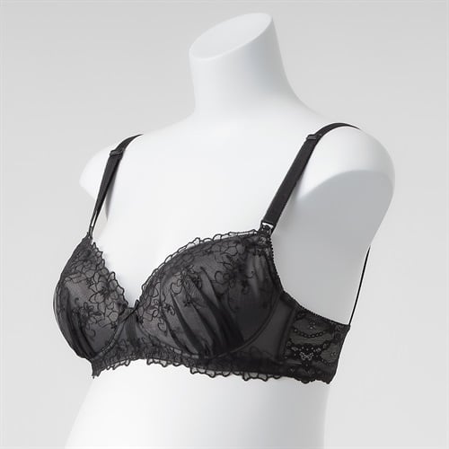 ラメチュールレース ノンワイヤー ブラジャー 産前～授乳期 マタニティ(ブラック-マタニティＭ)