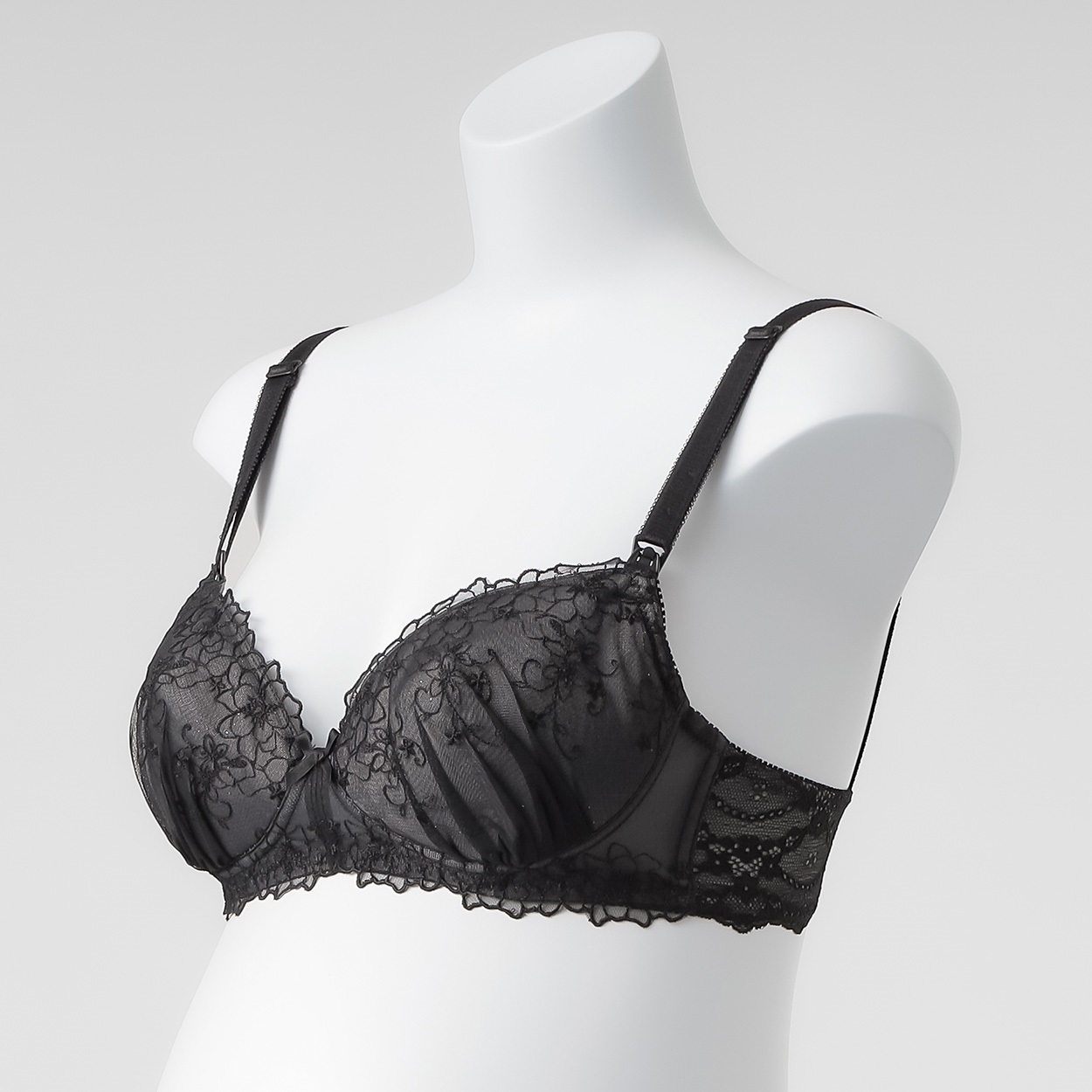 ラメチュールレース ノンワイヤー ブラジャー 産前～授乳期 マタニティ(ブラック-マタニティL)