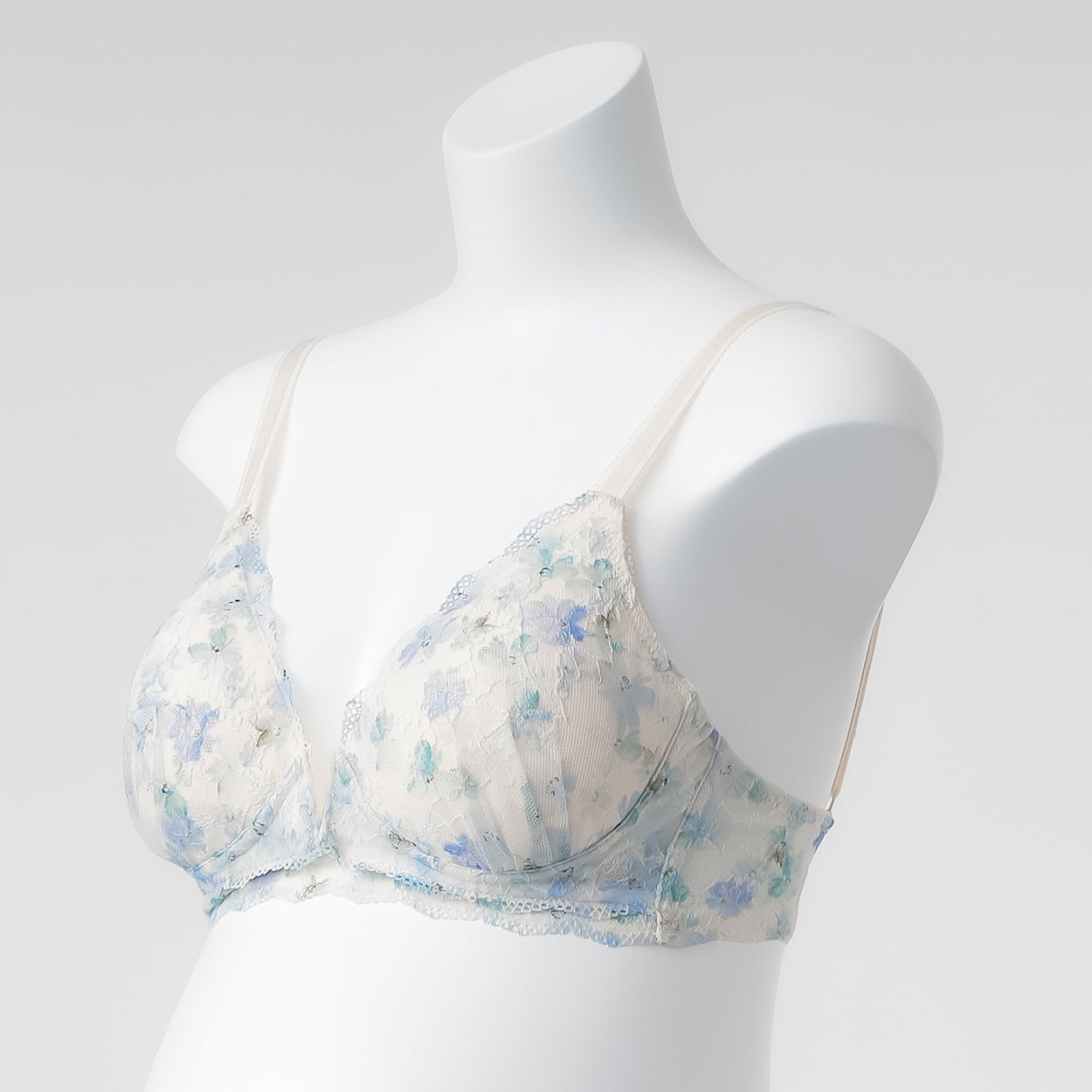 花柄レース ノンワイヤー モールドカップブラジャー 産前～授乳期 マタニティ(アイボリー-マタニティL)