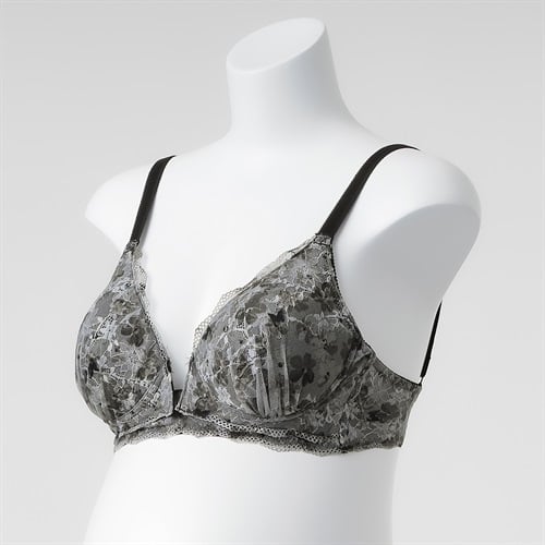 花柄レース ノンワイヤー モールドカップブラジャー 産前～授乳期 マタニティ(ブラック-マタニティＭ)