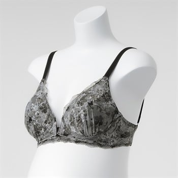 花柄レース ノンワイヤー モールドカップブラジャー 産前～授乳期 マタニティ(ブラック-マタニティＭ)