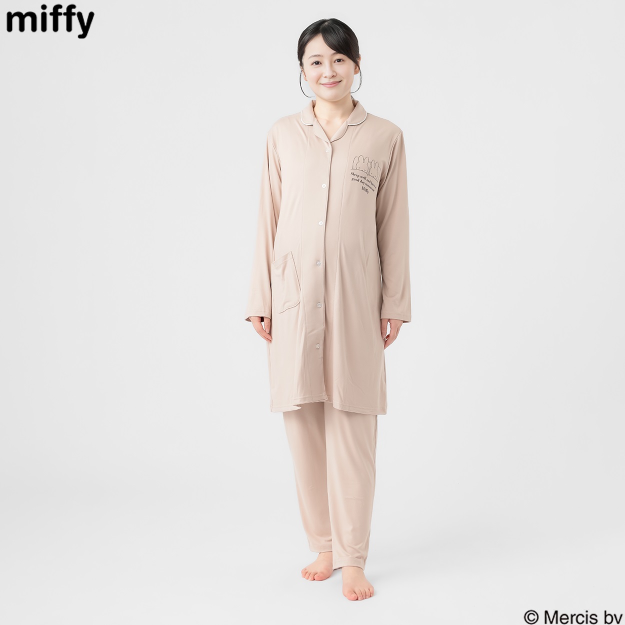 ミッフィー ストレッチ天竺 長袖パジャマ 産前～産後 マタニティ(ベージュ-マタニティL)