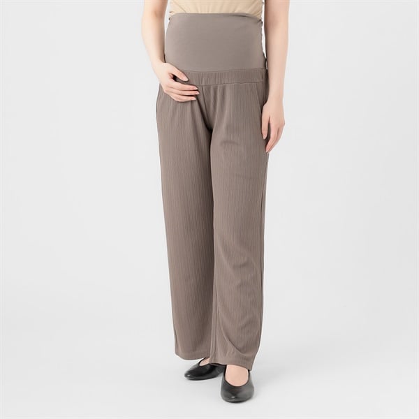 テレコ ワイドパンツ 産前～産後 マタニティ(カーキブラウン-マタニティM)