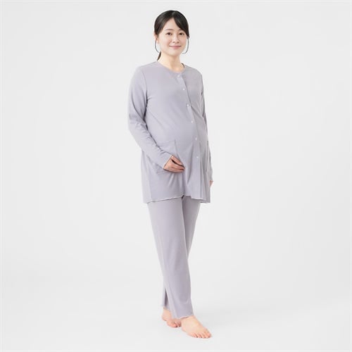 配色 メロウリブ 長袖パジャマ 産前～産後 マタニティ(ラベンダー-マタニティM)