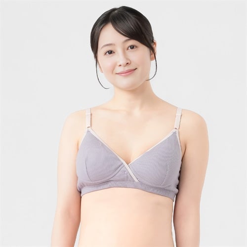 リブ クロスオープン ブラトップ 妊娠初期～産後 マタニティ(パープル-マタニティM)