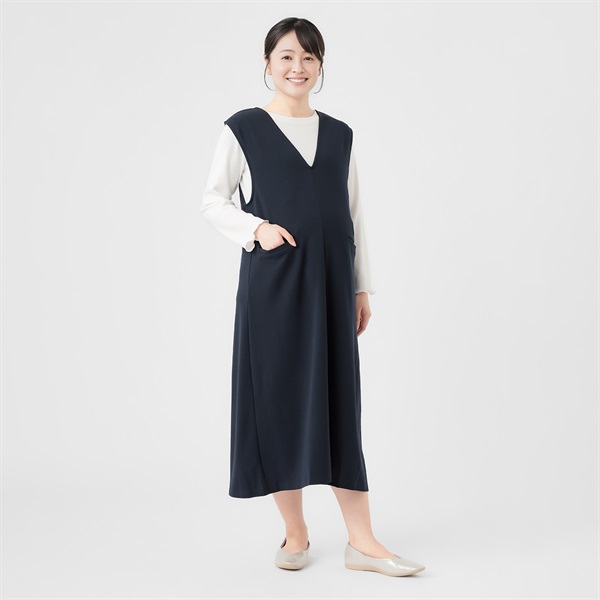 前後2WAY ジャンパースカート 産前～産後 マタニティ(ネイビー-マタニティL)
