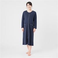 コットン混ニットダブルガーゼ 長袖 ネグリジェ 産前～産後 マタニティ(ネイビー-マタニティM)