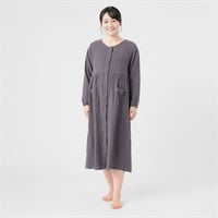 やわらかガーゼ 長袖 ネグリジェ 産前～産後 マタニティ(ブルーグレー-マタニティM)