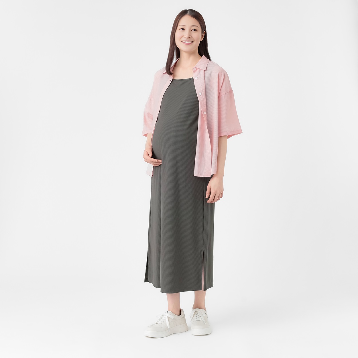 半袖シアーシャツ×テレコワンピースセット 産前～産後 マタニティ(ピンク-マタニティM)