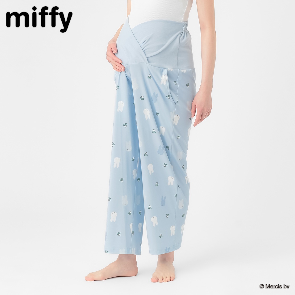 ミッフィー ストレッチ天竺 総柄 ロングパンツ マタニティ(サックス-マタニティL)