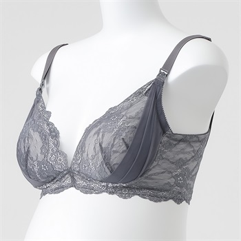 レース 脇高 ノンワイヤー モールドカップ ブラジャー 産前～授乳期 マタニティ(チャコールグレー-マタニティM)