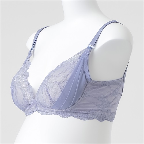 レース 脇高 ノンワイヤー モールドカップ ブラジャー 産前～授乳期 マタニティ(ブルーグレー-マタニティM)