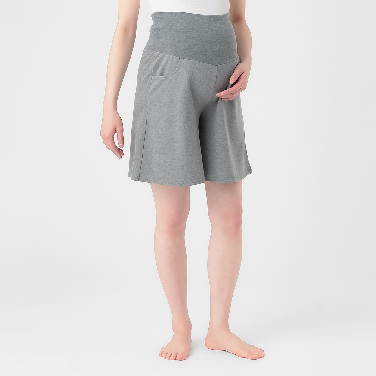 らくちん スウェット ハーフパンツ ひざ丈 産前～産後 マタニティ(グレー-マタニティL)