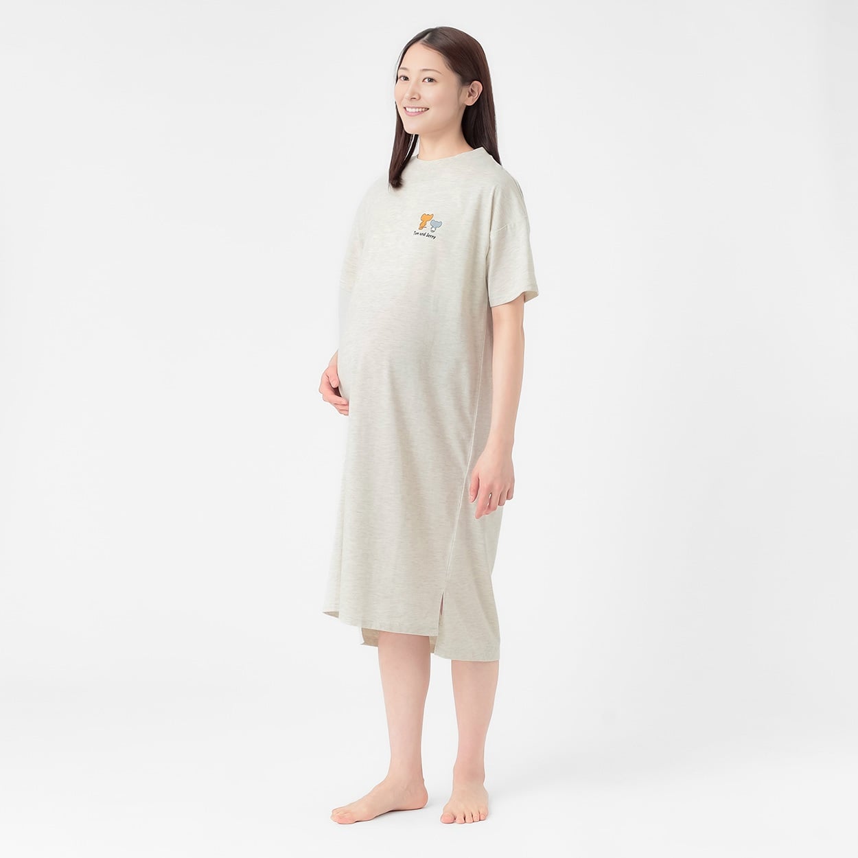 トムとジェリー サガラ刺しゅう ワンピース 半袖パジャマ 産前～産後 マタニティ(オートミール-マタニティL)