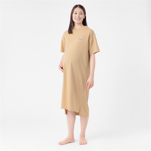 トムとジェリー サガラ刺しゅう ワンピース 半袖パジャマ 産前～産後 マタニティ(キャメル-マタニティM)