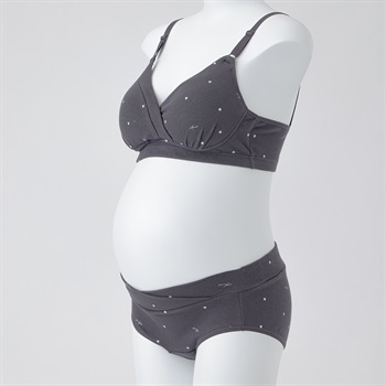 ハート柄 授乳ブラジャー&ショーツセット 妊娠初期～授乳期 マタニティ(チャコールグレー-マタニティM)