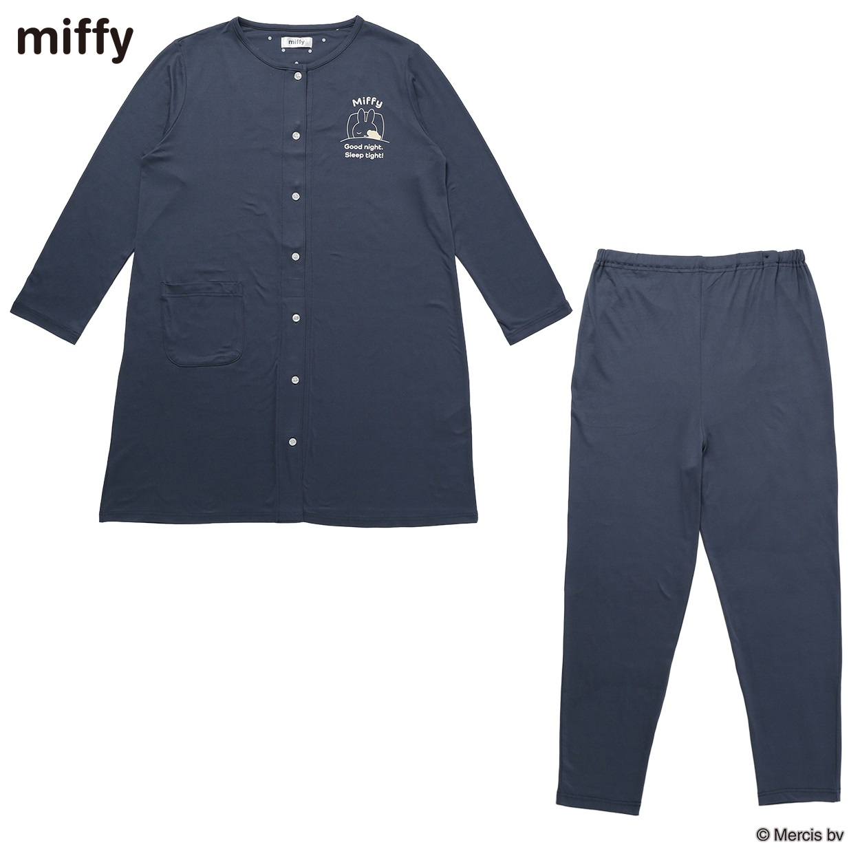 ミッフィー ストレッチ天竺 無地 長袖パジャマ 産前～産後 マタニティ(ネイビー-マタニティL)