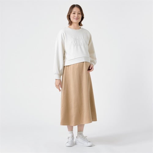 ロゴ刺繍ドッキング 長袖ワンピース 産前～産後 マタニティ