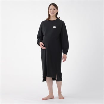 トムとジェリー サガラ刺しゅう 裏毛ワンピース 長袖パジャマ 産前～産後 マタニティ(ブラック-マタニティM)