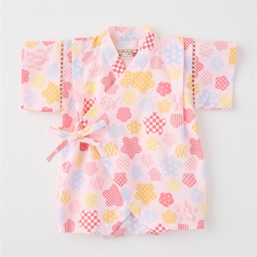 花小紋柄 甚平ロンパス ベビー服(ピンク-70cm)