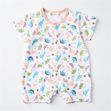 天竺 恐竜柄 半袖カバーオール ベビー服