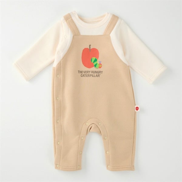 はらぺこあおむしサロペット風 裏起毛 長袖カバーオール ベビー