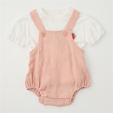 半袖Tシャツ付き 重ね着 ロンパース ベビー服(ピンク-60cm)