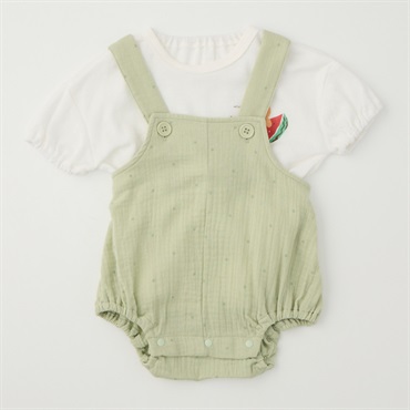 半袖Tシャツ付き 重ね着 ロンパース ベビー服(ライトグリーン-80cm)