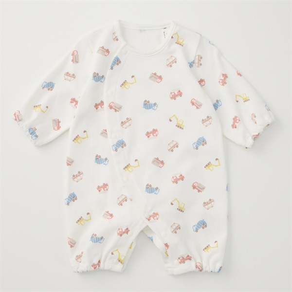 スムース ちびオール 働く車柄 新生児 ベビー服(オフホワイト-60～70cm)