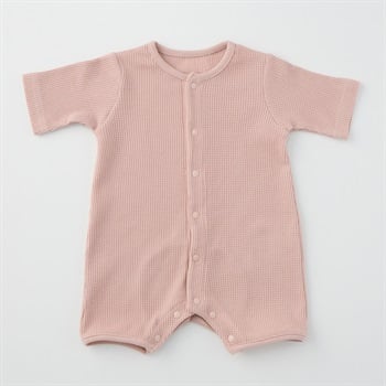 シンプル ワッフル 長袖プレオール 新生児 ベビー(スモーキーピンク-50～60cm)