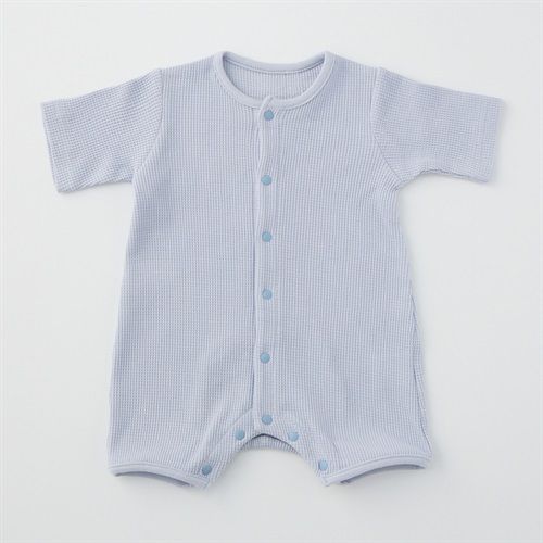 シンプル ワッフル 長袖プレオール 新生児 ベビー(サックスブルー-50～60cm)