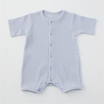 シンプル ワッフル 長袖プレオール 新生児 ベビー(サックスブルー-50～60cm)