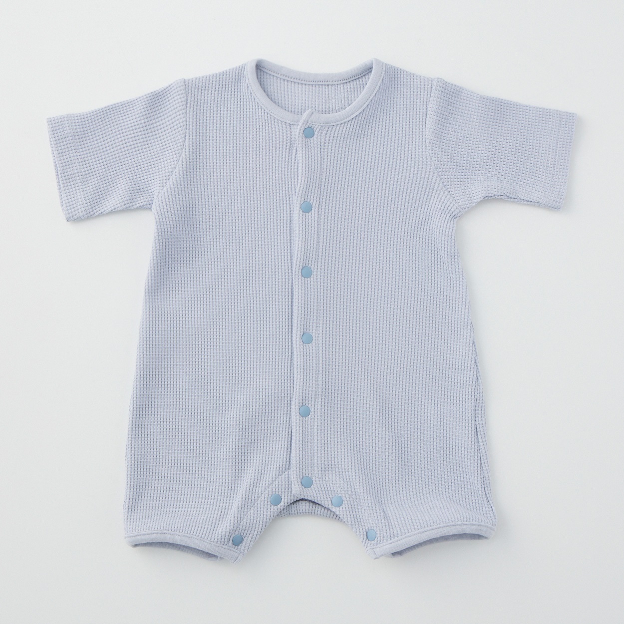 シンプル ワッフル 長袖プレオール 新生児 ベビー(サックスブルー-60～70cm)