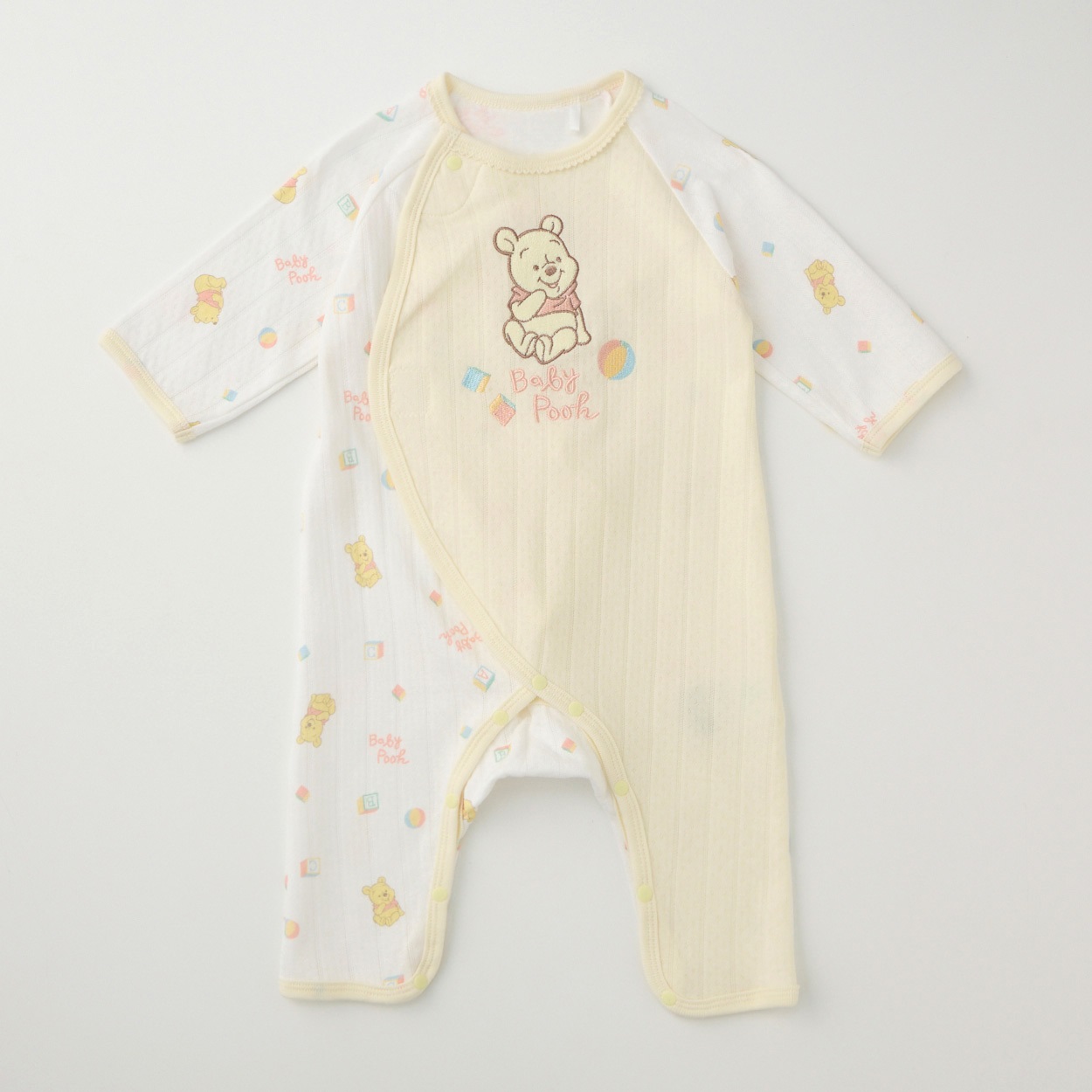 くまのプーさん 接結ジャガード プレオール 新生児 ベビー(クリーム-50～60cm)