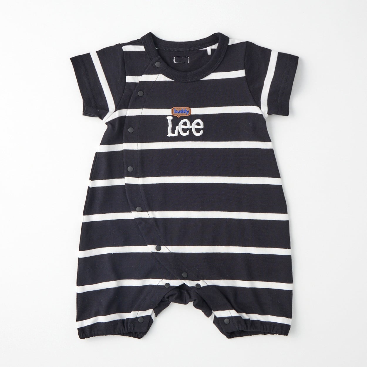 Buddy Lee 天竺 ボーダー柄 半袖プレオール 新生児 ベビー(ブラック-50～60cm)