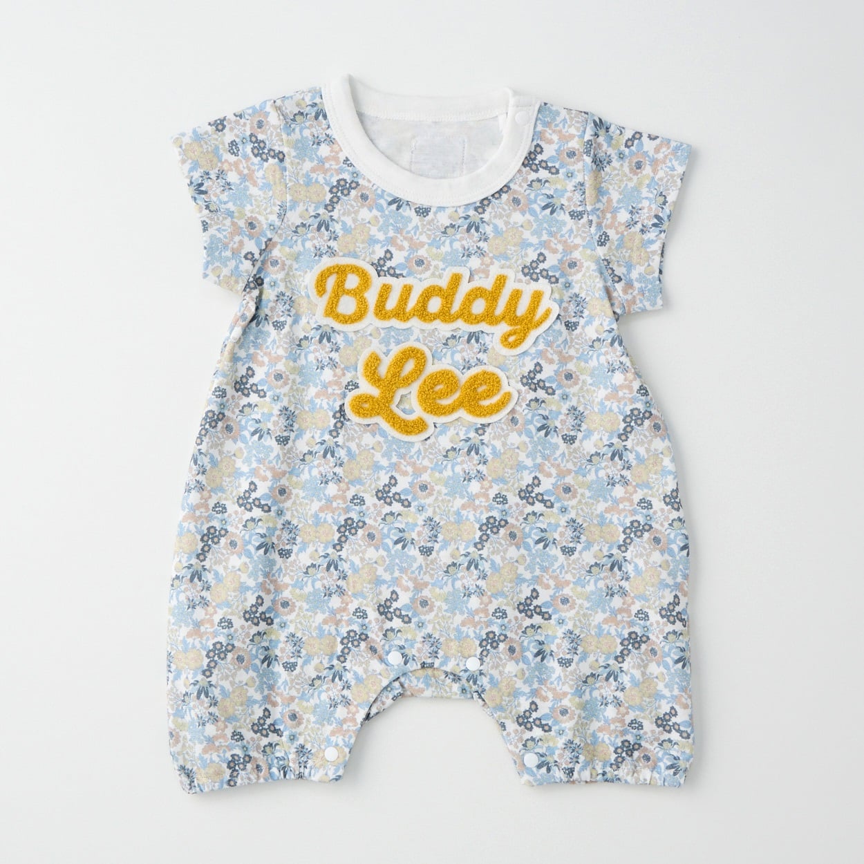 Buddy Lee 天竺 サガラ刺しゅう 花柄 半袖プレオール 新生児 ベビー(サックス-60～70cm)