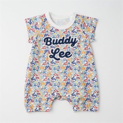 Buddy Lee 天竺 サガラ刺しゅう 花柄 半袖プレオール 新生児 ベビー(レッド-50～60cm)