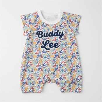 Buddy Lee 天竺 サガラ刺しゅう 花柄 半袖プレオール 新生児 ベビー(レッド-50～60cm)