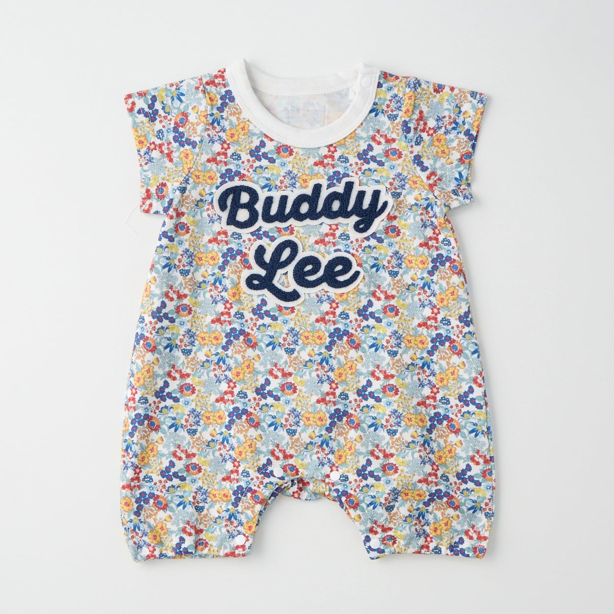 Buddy Lee 天竺 サガラ刺しゅう 花柄 半袖プレオール 新生児 ベビー(レッド-60～70cm)