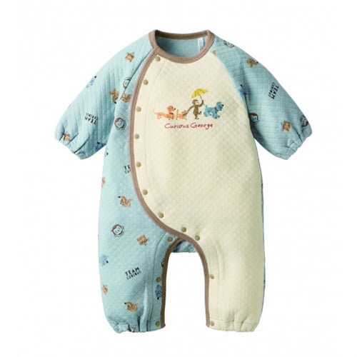 おさるのジョージ ニットキルト 長袖プレオール 新生児 ベビー(サックス-50～60cm)