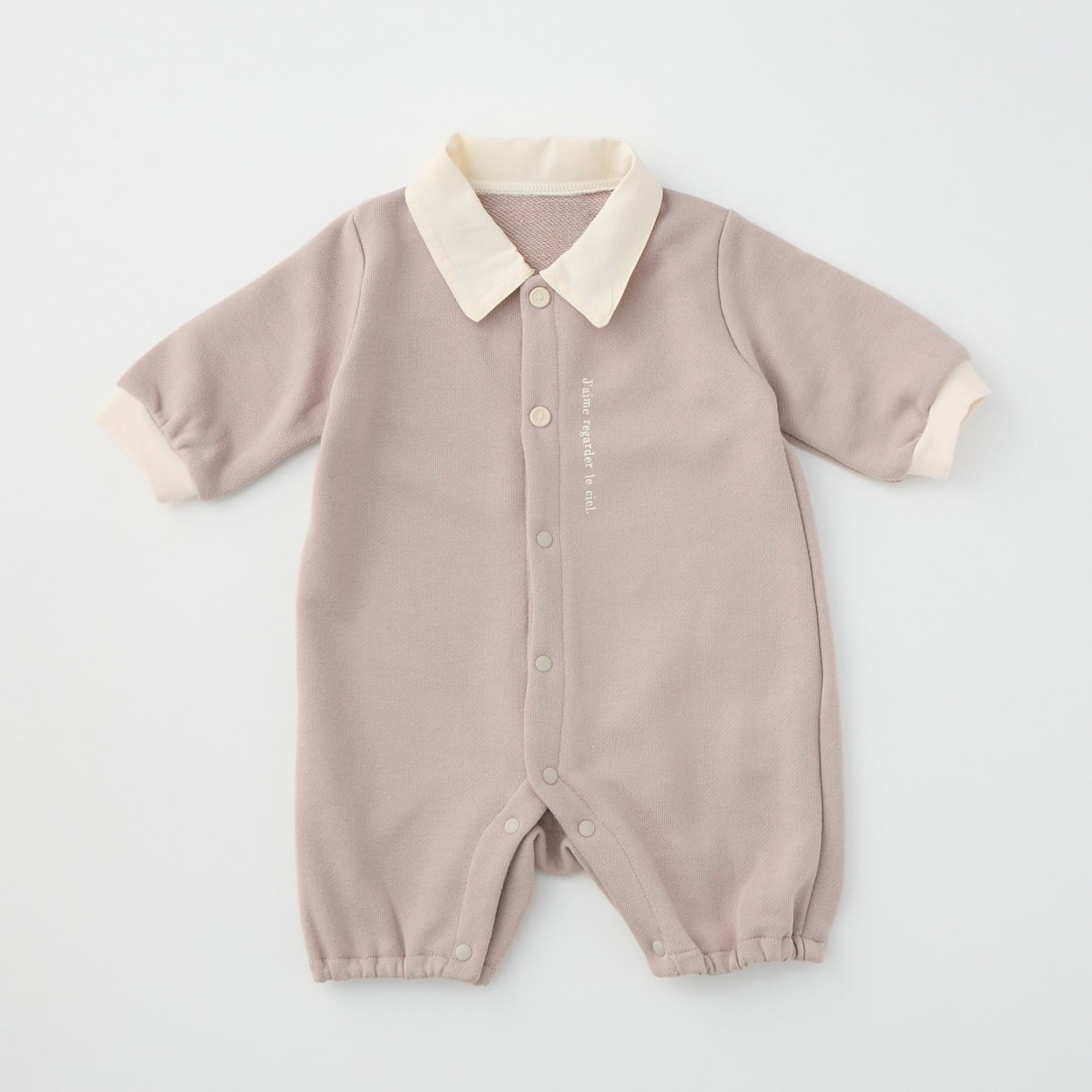 襟付きナチュラルカラー 裏毛 長袖プレオール 新生児 ベビー(ブラウン-50～60cm)