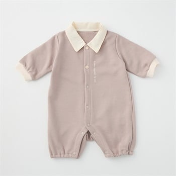 襟付きナチュラルカラー 裏毛 長袖プレオール 新生児 ベビー(ブラウン-50～60cm)