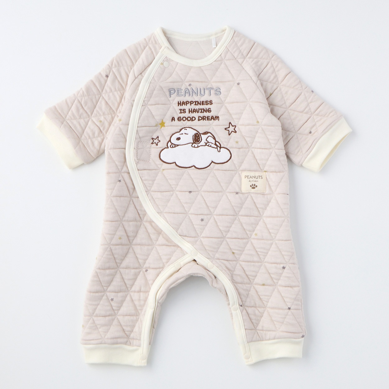 スヌーピー 三角キルト 長袖プレオール 新生児 ベビー(グレージュ-60～70cm)