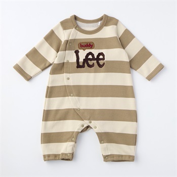 Buddy Lee ガーゼ裏毛 ボーダー柄 長袖プレオール 新生児 ベビー(ベージュ-50～60cm)